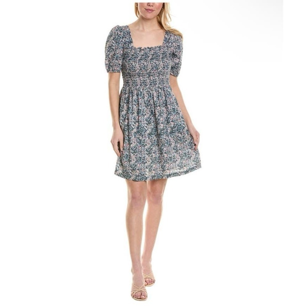 MICHAEL STARS NWT Jude Mini Smocked Puff Sleeve Floral  Cotton Dress Size LP